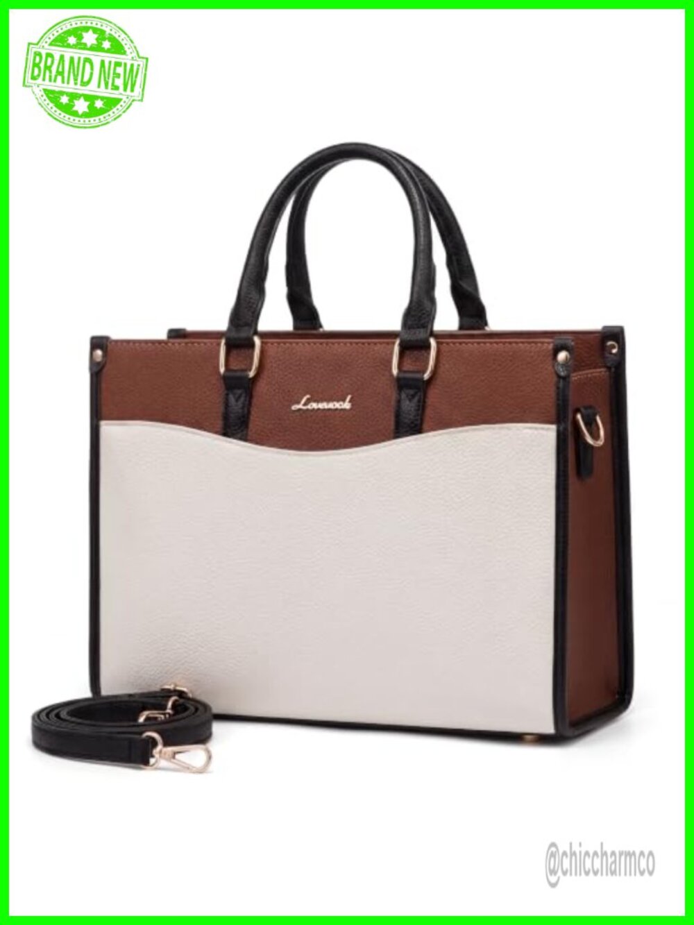 Vintage Color Block Satchel Tote Bag Vegan Leather Top Handle Crossbody Purse